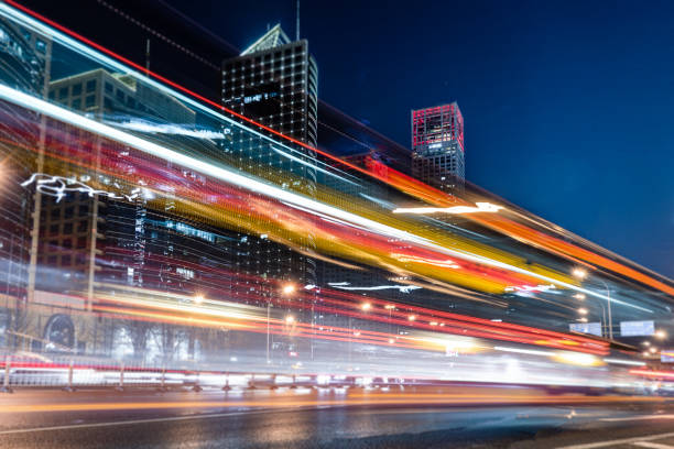 istock Low Angle View of Beijing Traffic at Night 1366248318