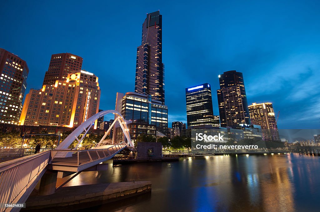 Melbourne City and Yarra River Twilight Melbourne City View and Yarra River in Twilight Architecture Stock Photo
