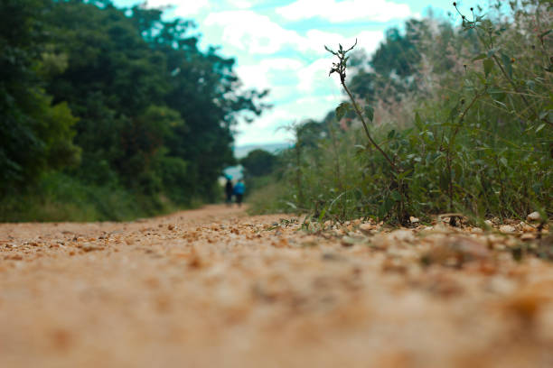 é uma longa caminhada para casa. - road long dirt footpath - fotografias e filmes do acervo