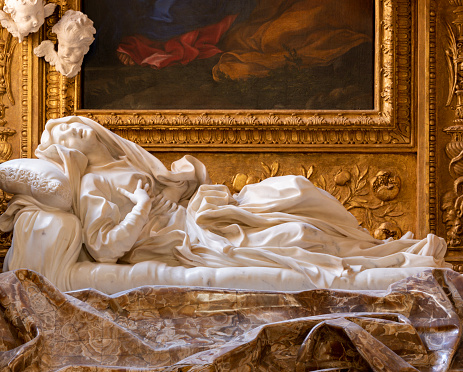 Rome - The marble statue of Ecstasy of Beata Ludovica Albertoni in the church Chiesa di San Francesco a Ripa by Gian Lorenzo Bernini (1671-1674).