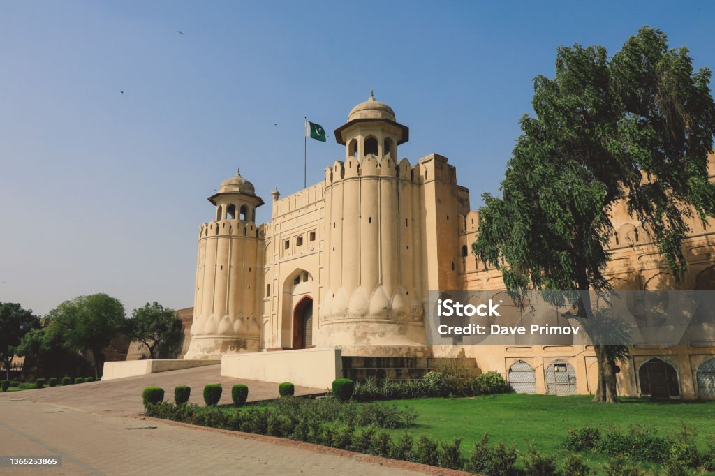 Main view of the Lahore Fort's iconic Alamigiri Gate Main view of the Lahore Fort's iconic Alamigiri Gate, Pakistan Lahore - Pakistan Stock Photo
