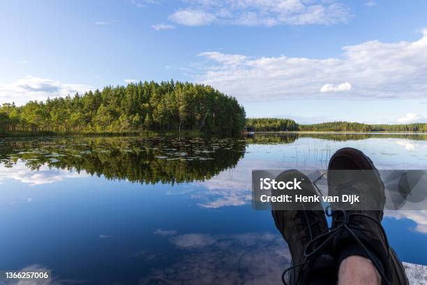 Relaxing At A Beautiful Swedish Lake Stock Photo - Download Image Now - Mountain, Nature, Pier