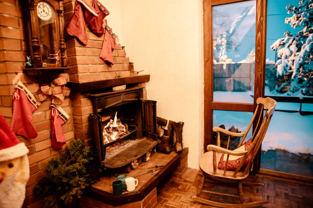 istock Cozy winter home with fireplace 1366257974