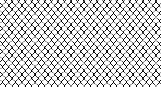 Metal grid fence background. Chain link fence, wire mesh, steel metal prison or restricted area barrier. Flat vector illustration isolated on white background.