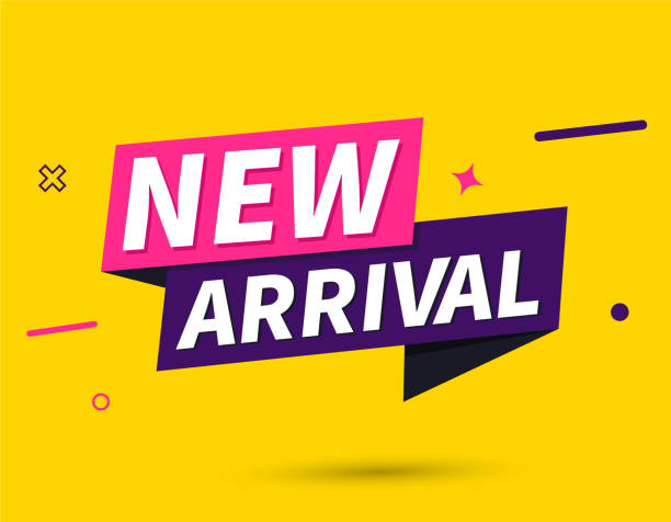 ilustrações de stock, clip art, desenhos animados e ícones de vector illustration new arrival label. modern web banner on yellow background - new arrivals