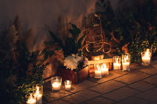 istock Wonderful interior of table for newlyweds table in rustic style with natural decor 1366259639
