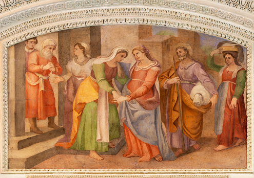 Rome - The fresco of Visitation in the church Chiesa di San Francesco a Ripa by Giovani Battista Ricci - il Navarro (1620).