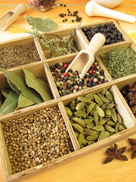istock Box with pepper, marjoram, coriander and other spices 136626294