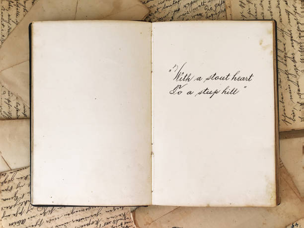vintage open journal with a loving dedication - book handwriting letter old imagens e fotografias de stock