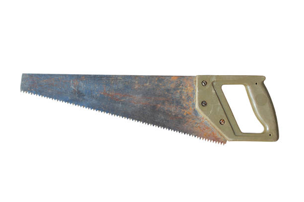 istock Metal saw with plastic handle. Close-up. Side view. Isolated object on white background. Isolate. 1366267281