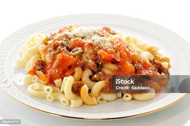 Macaroni With Vegetables Stock Photo - Download Image Now - Backgrounds, Beef, Cheese