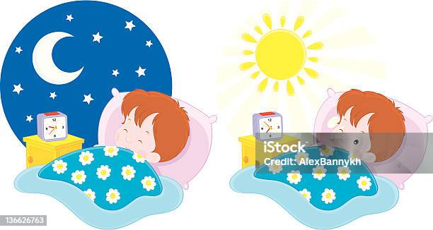 Menino Dormir E Acordar - Arte vetorial de stock e mais imagens de Acordar - Acordar, Banda desenhada - Produto Artístico, Cama