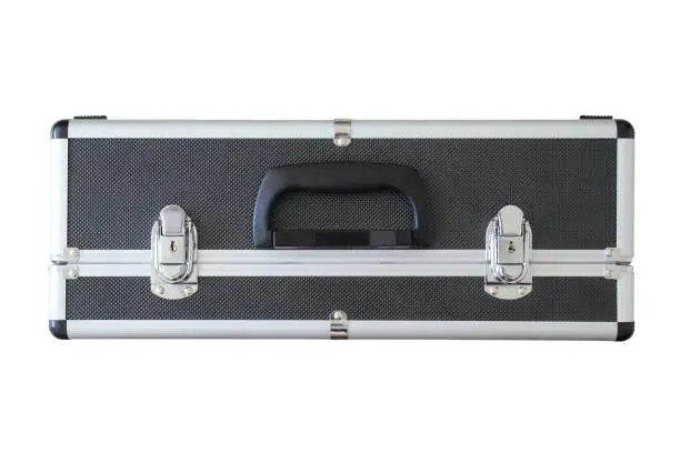 Photo of Black suitcase. View from above. Isolated object on white background. Isolate.