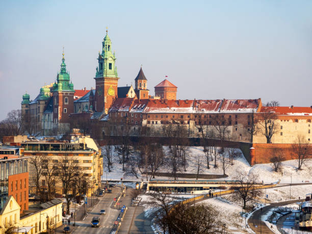 Wawel Cathedral in winter. Krakow, Poland stock photo