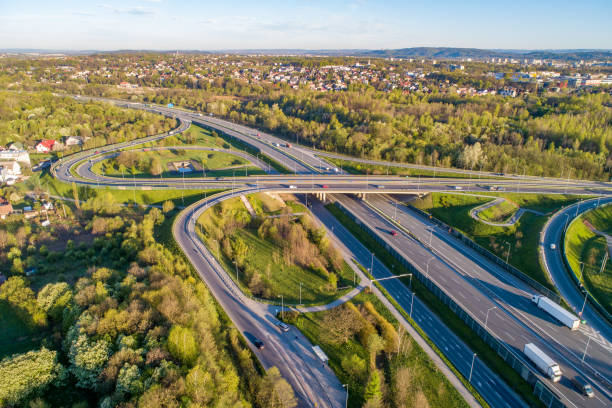 Multilevel Highway junction in Kraków, Poland stock photo