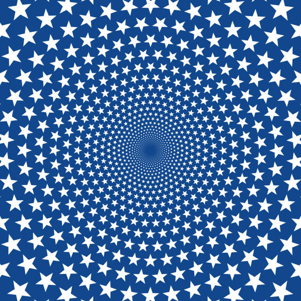 ilustraciones, imágenes clip art, dibujos animados e iconos de stock de estrellas blancas de fotograma completo en patrón de remolino, sobre fondo azul - star pattern