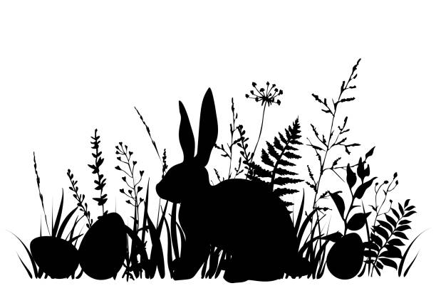 Easter background with rabbit, eggs and spring wildflowers. Easter background with rabbit, eggs and spring wildflowers. Vector illustration. egg silhouettes stock illustrations