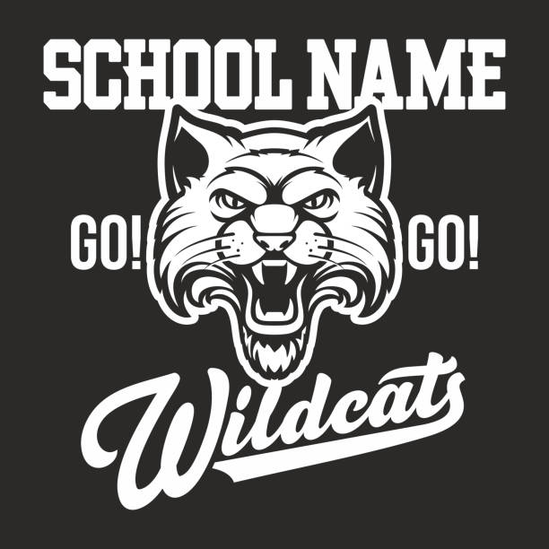 illustrations, cliparts, dessins animés et icônes de conception du logo wildcats pour l’équipe sportive - chat sauvage