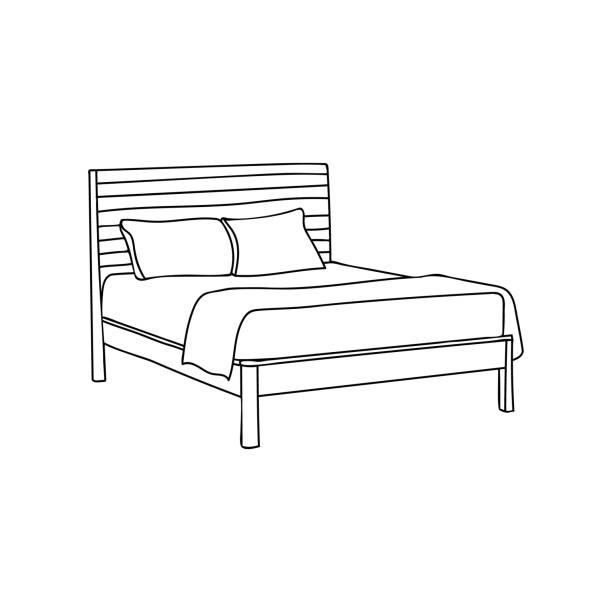 Bed doodle icon in vector. Hand drawn bed icon in vector. Doodle bed illustration Hand drawn bed icon in vector. Bed doodle icon in vector. Doodle bed illustration drawing of mattress stock illustrations