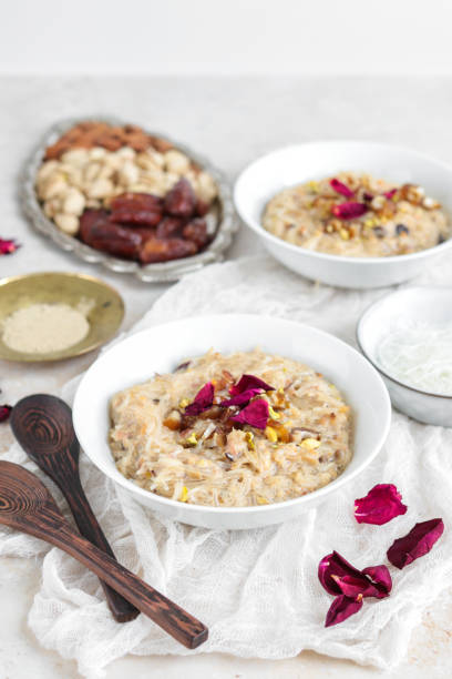 istock Traditional Sheer Khurma dish for Ramadan Iftar with rose water, nuts and dates 1366281821