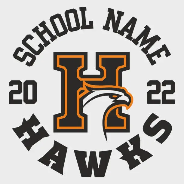 Vector illustration of Letter H with hawk mascot logo design