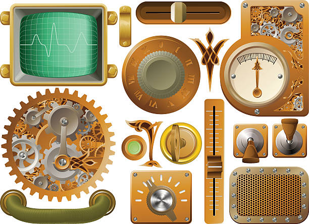 ilustrações de stock, clip art, desenhos animados e ícones de elementos de design vitoriano steampunk - knob volume push button control
