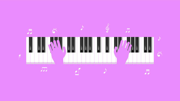 istock Abstract Purple Piano Keys Music Keyboard With Hands Instrument Song Melody Vector Design Style 1366290876