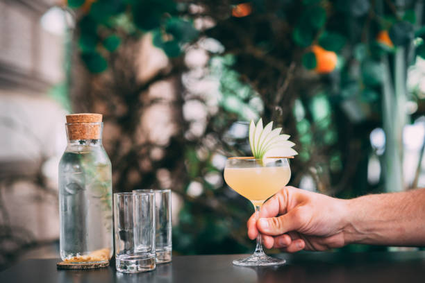 istock Appletini cocktail served with fresh apple garnishing on the top 1366293267
