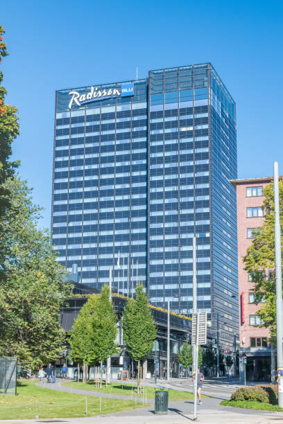 Oslo, Norway - September 25, 2021: Modern building of Radisson Blu luxury hotel.