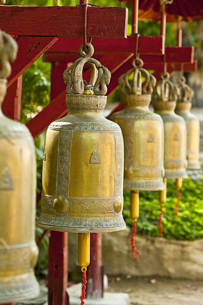 istock Golden prayer bells in a temple, Thailand 136631033
