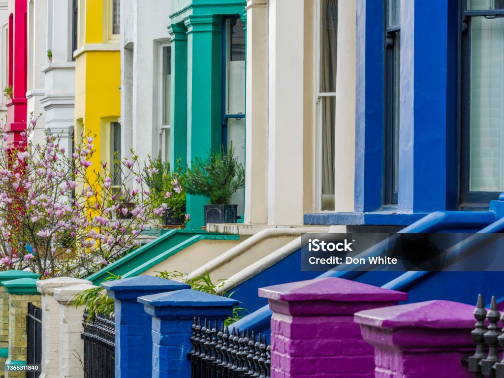 London England Typical  walk up apartments along the streets of the Notting Hill area in London England Real Estate Stock Photo