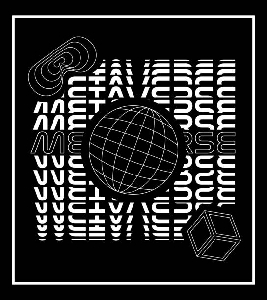White Metaverse words with shapes on black background. White Metaverse words with shapes on black background. Future technology concept. T-shirt design. meta description stock illustrations