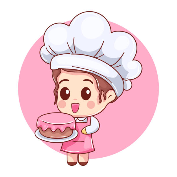 istock cartoon style pastry girl showing beautiful and delicious cake 1366312900