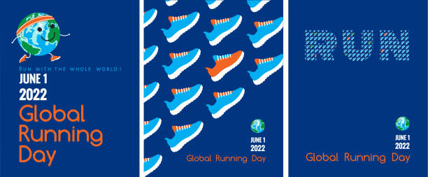 Global running day posters set of 3 vector art illustration