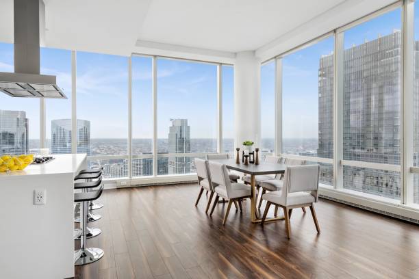 istock Elegant Luxury Penthouse Kitchen with City Views 1366314149