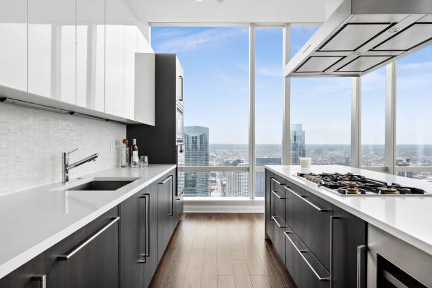 istock Elegant Luxury Penthouse Kitchen with City Views 1366314150