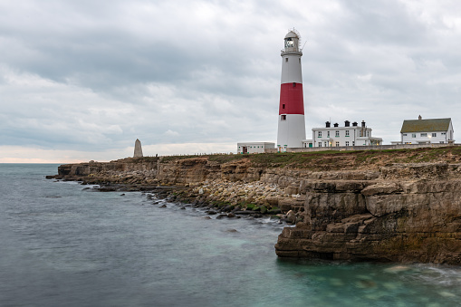 Portland Bill lighthouse in Dorset at dusk