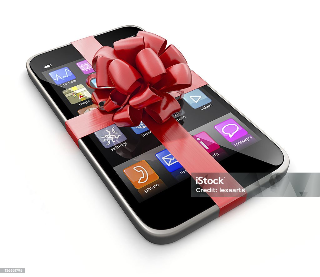Smartphone gift Smartphone gift, isolated on white background Birthday Stock Photo