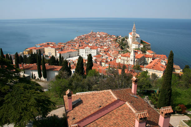 istock Panoramic view at beautiful village Piran 1366320395