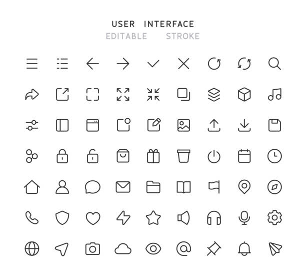 illustrations, cliparts, dessins animés et icônes de 63 nouvelle grande collection d’icônes de ligne d’interface utilisateur web modifiable stroke - ui