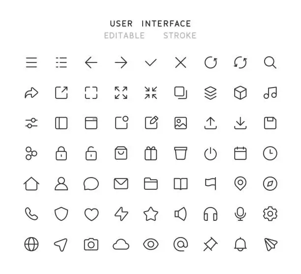 Vector illustration of 63 NEW Big Collection Of Web User Interface Line Icons Editable Stroke