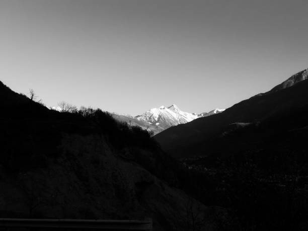 snow capped mountain ridges in winter