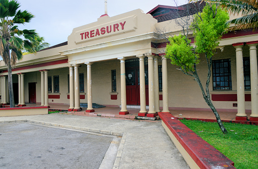 Nuku'alofa, Tongatapu island, Tonga: the Treasury building, a neo-classical building from 1928, originally housed Customs and later the Central Post Office, a fine example of South Pacific colonial architecture.