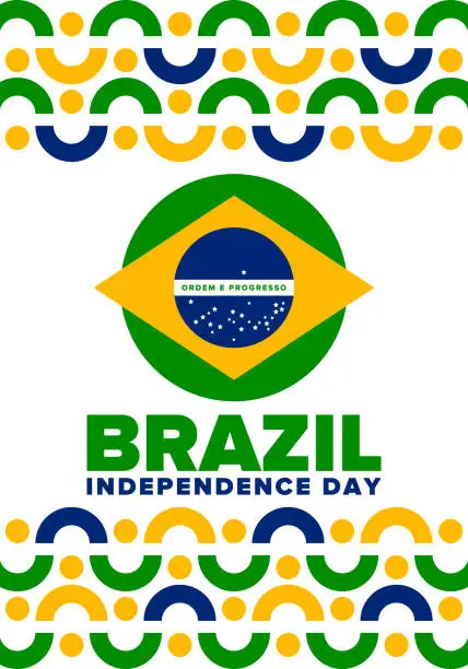 Vector illustration of Brazil Independence Day. National happy holiday. Freedom day design. Celebrate annual in September 7. Brazil flag. Patriotic Brazilian vector illustration. Poster, template and background