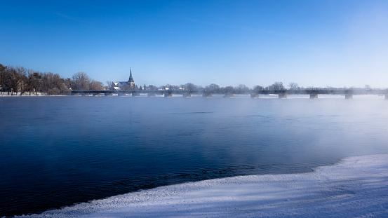 St-Athanase Church in Iberville facing the Richelieu River on a winter afternoon
