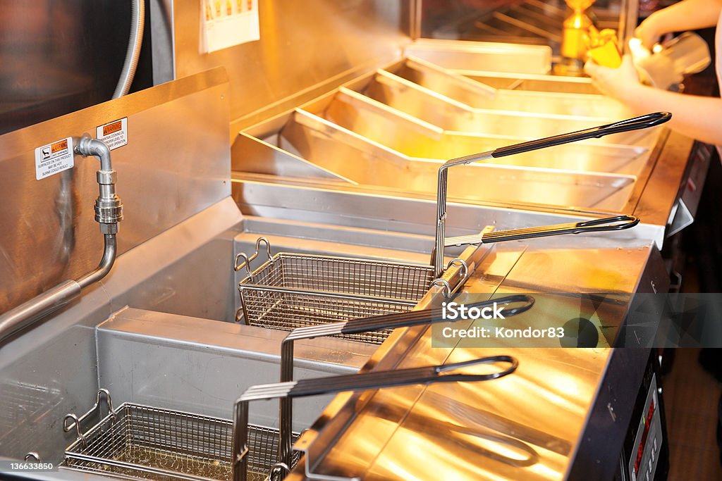 Two Deep Fryers With Baskets In A Restaurant Kitchen Stock Photo