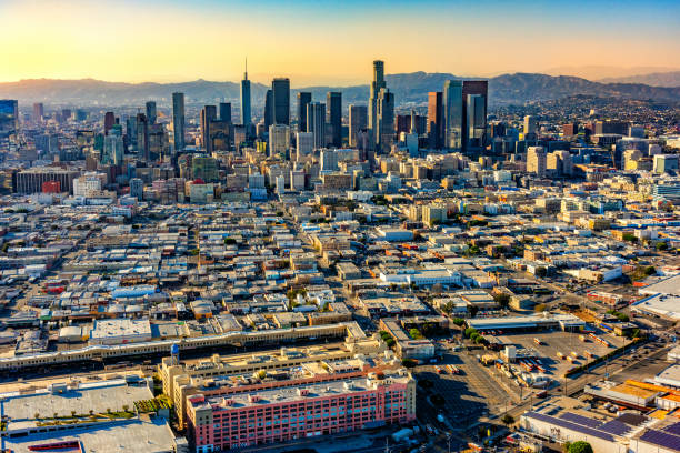 istock Los Angeles Skyline Aerial at Dusk 1366340281