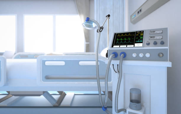 hospital interior in recovery or inpatient room 3d rendering hospital interior in recovery or inpatient room with bed and ventilator machine inpatient stock pictures, royalty-free photos & images