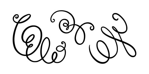 ilustrações, clipart, desenhos animados e ícones de squiggle e linhas giratórias. conjunto de redemoinhos caligráficos desenhados à mão. ilustração vetorial - underline scroll shape decoration single line