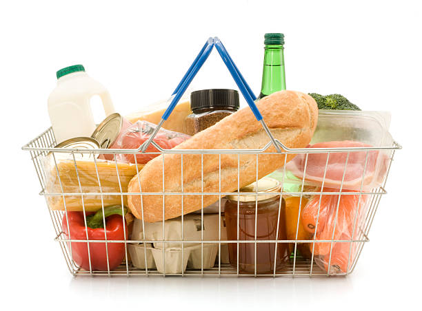 A shopping basket filled with food